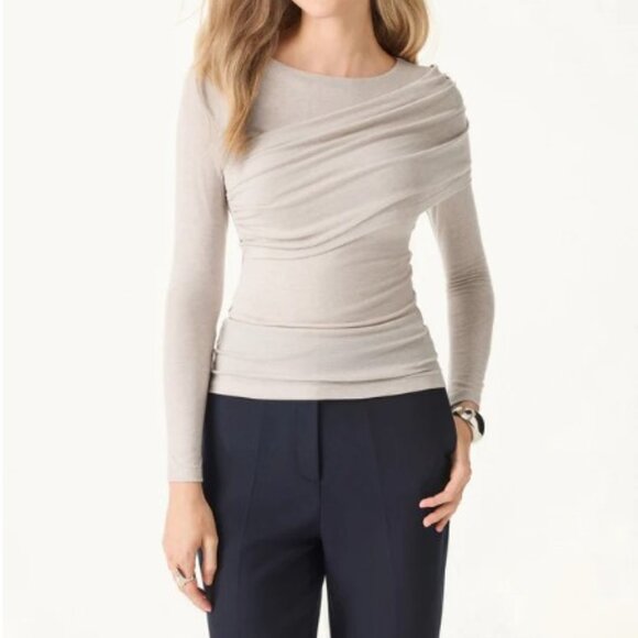 OGL Tencel-Wool Gathered Long Sleeve Brami Top in Heathery Fog Ivory XL - NEW - Picture 6 of 12
